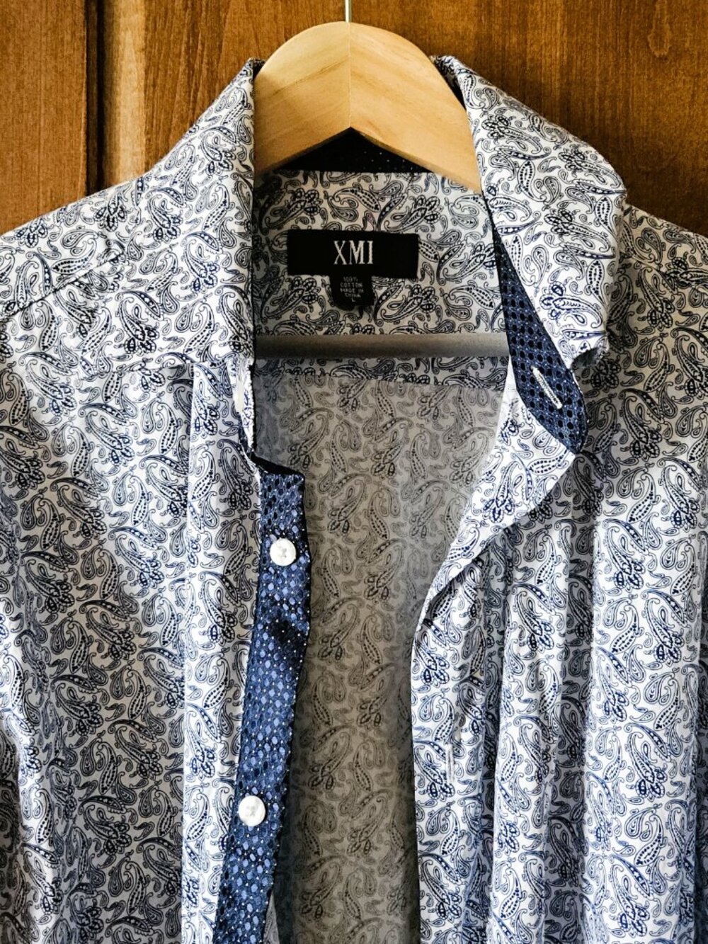 XMI White & Navy Paisley Men's Dress Shirt Large | 16 | 35/36
